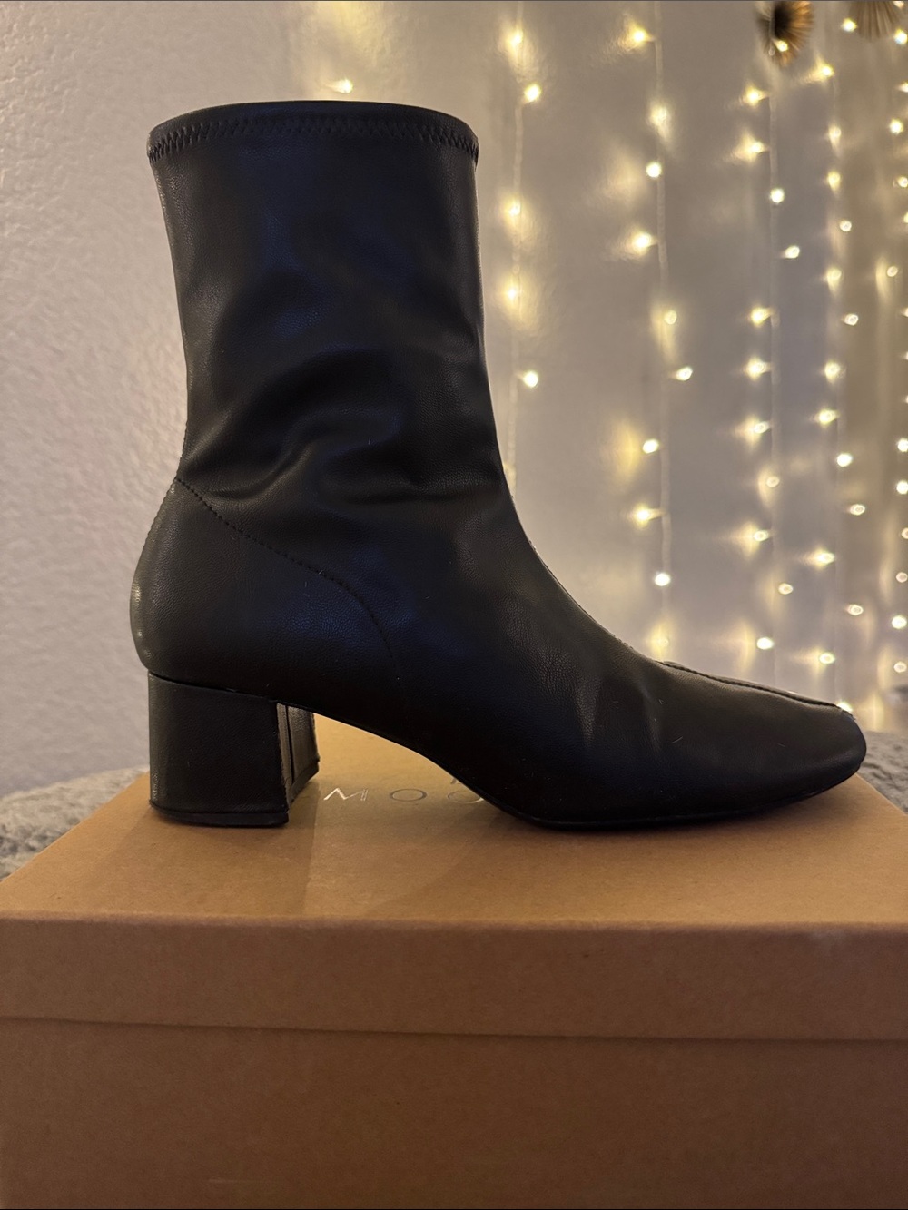 H&M Black Stretch Sock Ankle Boots with Block Heel